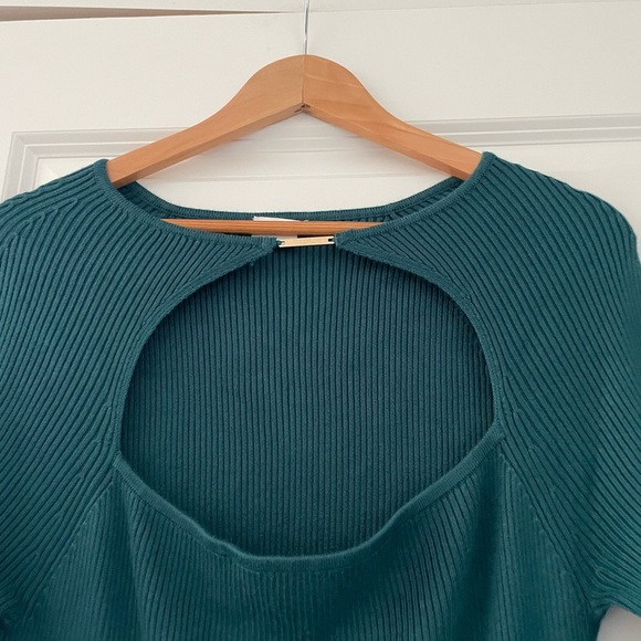 Abercrombie &  Fitch Midi Cutout Sweater Dress Jade Ribbed Extra Large Tall - Picture 3 of 6